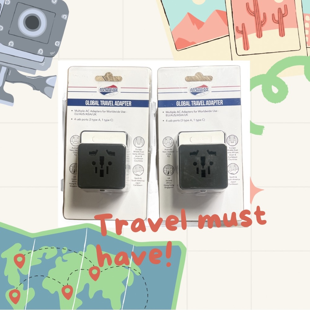 2 Pack American Tourister Global Travel All-in-One Adapter Converter Plug Set
